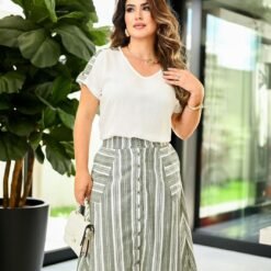 CONJUNTO VERDE LISTRADO LINHO - G