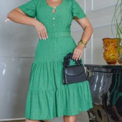 VESTIDO LESE COM CINTO VERDE